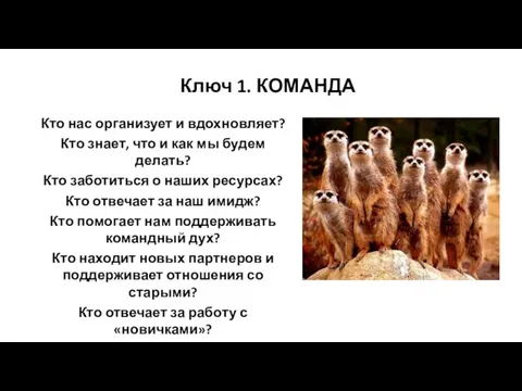 Ключ 1. КОМАНДА Кто нас организует и вдохновляет? Кто знает,