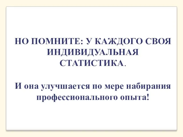 НО ПОМНИТЕ: У КАЖДОГО СВОЯ ИНДИВИДУАЛЬНАЯ СТАТИСТИКА. И она улучшается по мере набирания профессионального опыта!