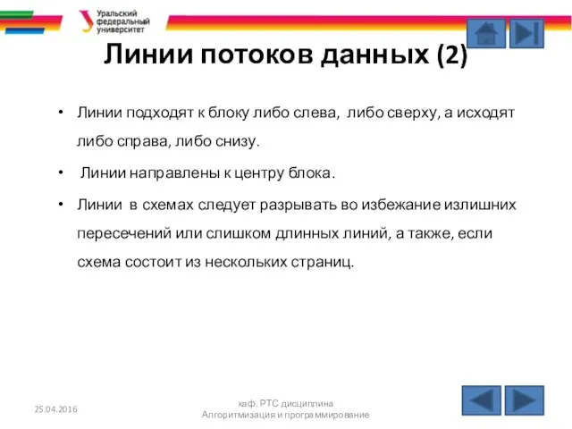 Линии потоков данных (2) Линии подходят к блоку либо слева,