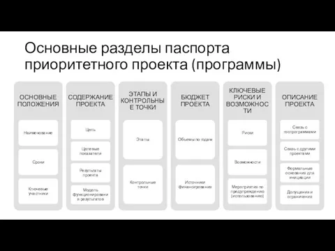 Основные разделы паспорта приоритетного проекта (программы)