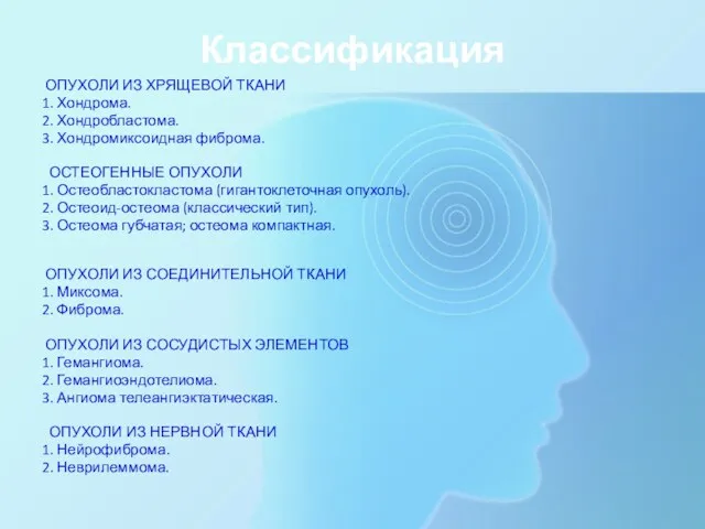 Классификация ОПУХОЛИ ИЗ ХРЯЩЕВОЙ ТКАНИ 1. Хондрома. 2. Хондробластома. 3.