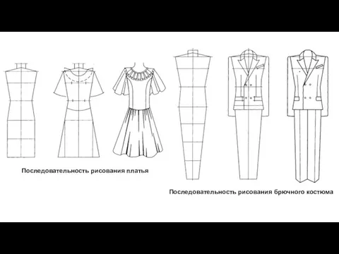 Последовательность рисования платья Последовательность рисования брючного костюма