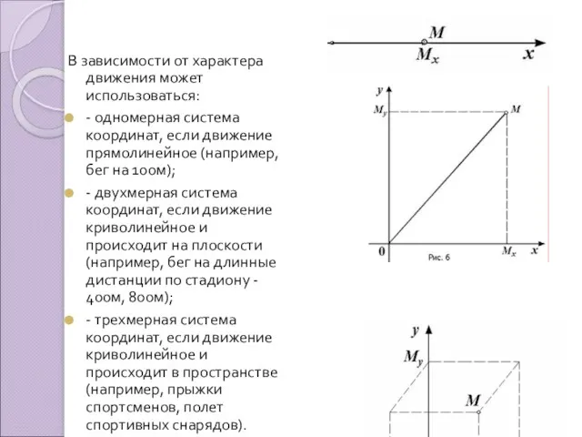 В зависимости от характера движения может использоваться: - одномерная система