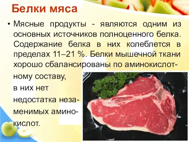 Белки мяса Мясные продукты - являются одним из основных источников