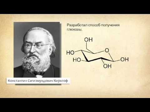 Константин Сигизмундович Кирхгоф Разработал способ получения глюкозы.