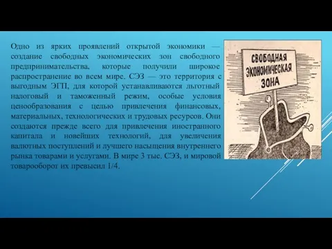 Одно из ярких проявлений открытой экономики — создание свободных экономических