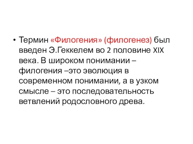 Термин «Филогения» (филогенез) был введен Э.Геккелем во 2 половине XIX