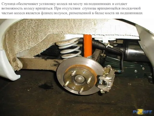 Ступица обеспечивает установку колеса на мосту на подшипниках и создает