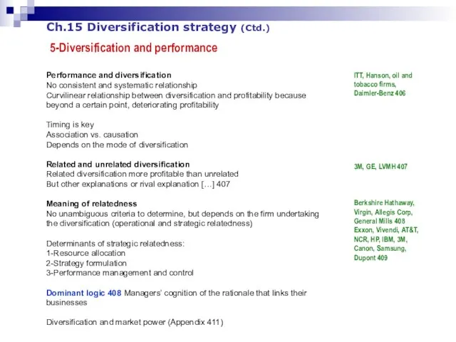 Ch.15 Diversification strategy (Ctd.) 5-Diversification and performance Performance and diversification