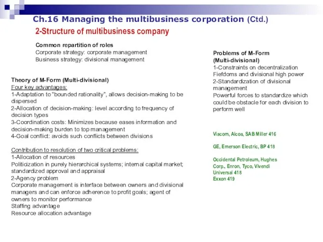 Ch.16 Managing the multibusiness corporation (Ctd.) 2-Structure of multibusiness company