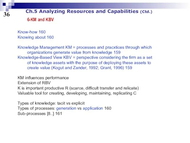 36 Ch.5 Analyzing Resources and Capabilities (Ctd.) 6-KM and KBV