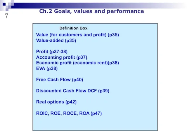 7 Ch.2 Goals, values and performance Value (for customers and