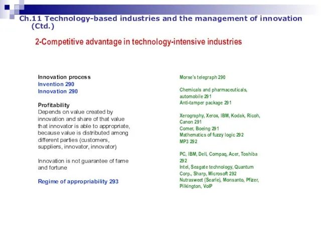 Ch.11 Technology-based industries and the management of innovation (Ctd.) 2-Competitive