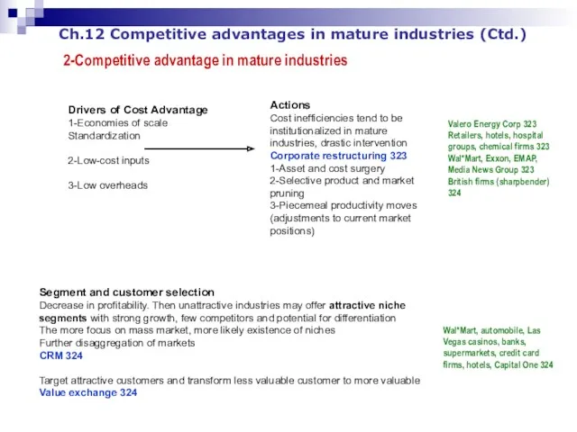 Ch.12 Competitive advantages in mature industries (Ctd.) 2-Competitive advantage in