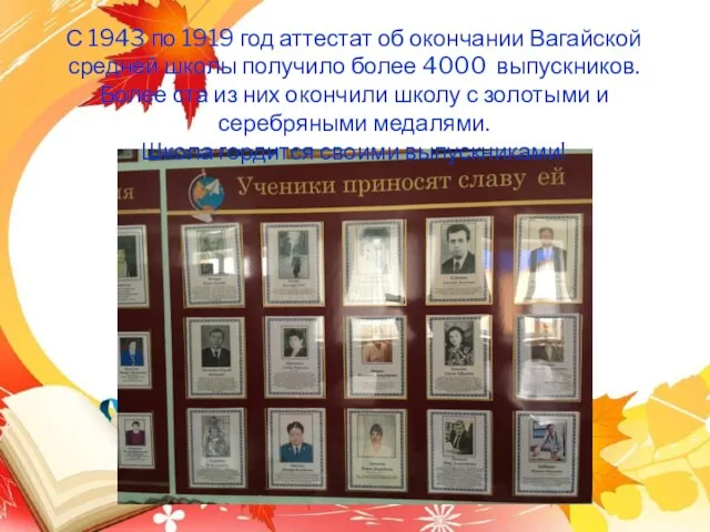 С 1943 по 1919 год аттестат об окончании Вагайской средней