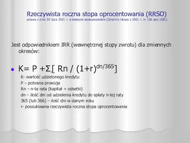 Rzeczywista roczna stopa oprocentowania (RRSO) ustawa z dnia 20 lipca