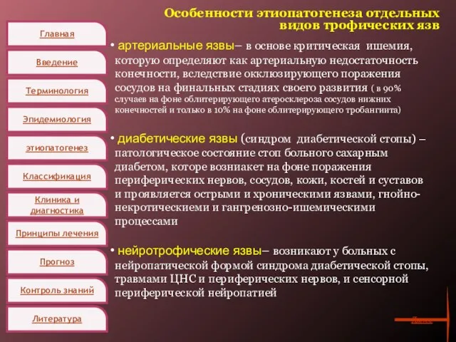 Главная Введение Терминология Эпидемиология этиопатогенез Классификация Клиника и диагностика Принципы