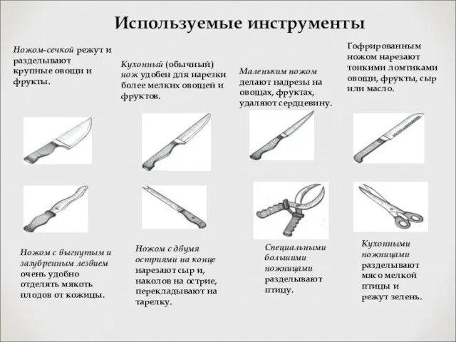 Используемые инструменты Ножом с выгнутым и зазубренным лезвием очень удобно