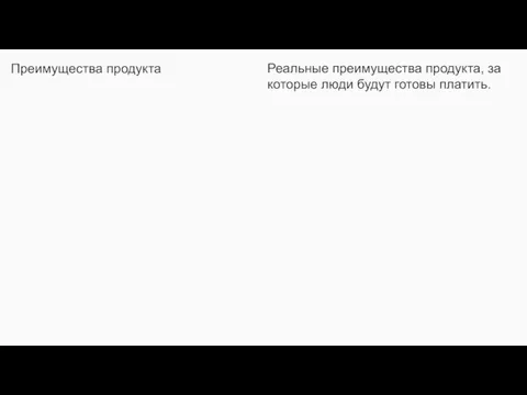 Преимущества продукта Реальные преимущества продукта, за которые люди будут готовы платить.