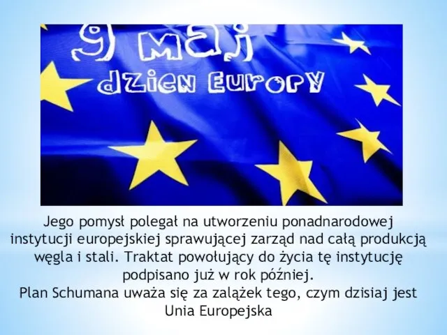 Jego pomysł polegał na utworzeniu ponadnarodowej instytucji europejskiej sprawującej zarząd nad całą produkcją