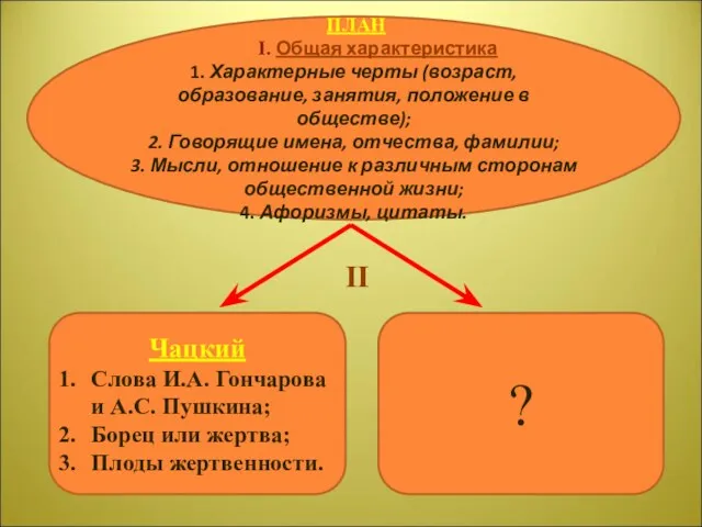 II ПЛАН I. Общая характеристика 1. Характерные черты (возраст, образование,