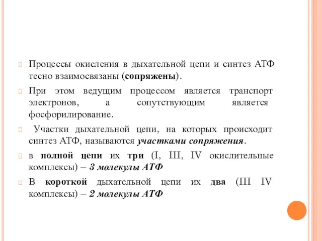 Процессы окисления в дыхательной цепи и синтез АТФ тесно взаимосвязаны