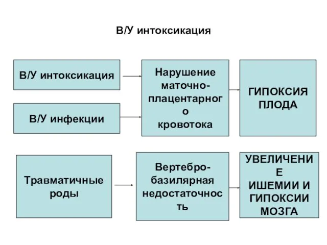 В/У интоксикация В/У интоксикация В/У инфекции Нарушение маточно- плацентарного кровотока