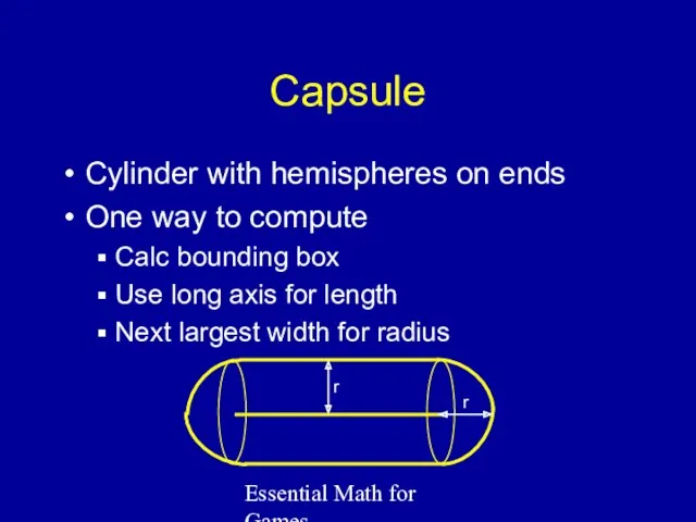 Essential Math for Games Capsule Cylinder with hemispheres on ends