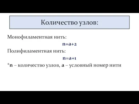 Количество узлов: Монофиламентная нить: n=a+2 Полифиламентная нить: n=a+1 *n –