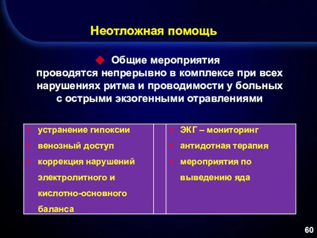 Неотложная помощь Общие мероприятия проводятся непрерывно в комплексе при всех