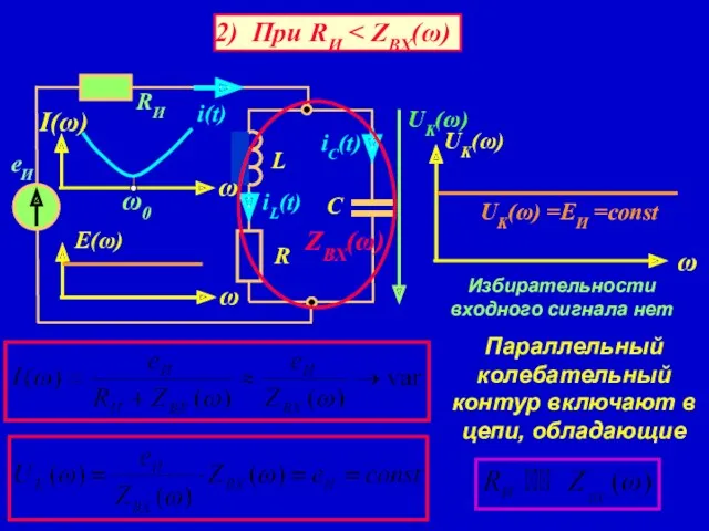 2) При RИ UK(ω) =EИ =const Избирательности входного сигнала нет