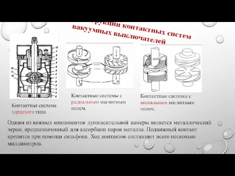 Конструкции контактных систем вакуумных выключателей