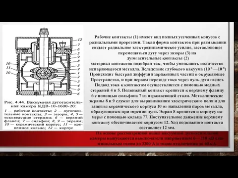 Рабочие контакты (1) имеют вид полных усеченных конусов с радиальными прорезями. Такая форма