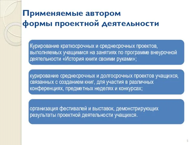 Применяемые автором формы проектной деятельности