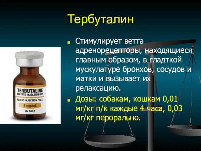 Тербуталин Стимулирует ветта адренорецепторы, находящиеся главным образом, в гладткой мускулатуре