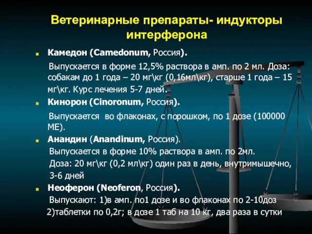 Ветеринарные препараты- индукторы интерферона Камедон (Camedonum, Россия). Выпускается в форме