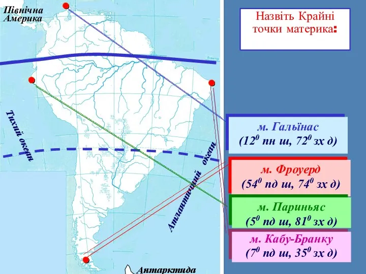 м. Гальїнас (120 пн ш, 720 зх д) Назвіть Крайні