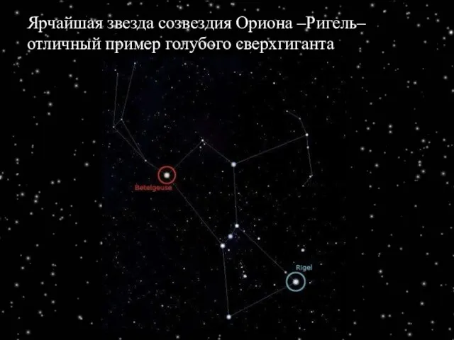 Ярчайшая звезда созвездия Ориона –Ригель– отличный пример голубого сверхгиганта