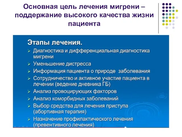 Основная цель лечения мигрени – поддержание высокого качества жизни пациента