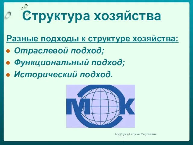 Структура хозяйства Разные подходы к структуре хозяйства: Отраслевой подход; Функциональный