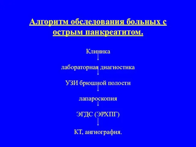 Алгоритм обследования больных с острым панкреатитом. Клиника лабораторная диагностика УЗИ