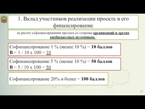 в) расчет софинансирования проекта со стороны организаций и других внебюджетных