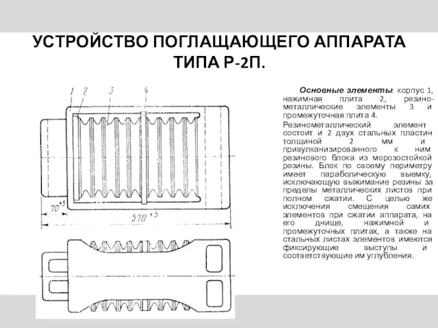 УСТРОЙСТВО ПОГЛАЩАЮЩЕГО АППАРАТА ТИПА Р-2П. Основные элементы: корпус 1, нажимная