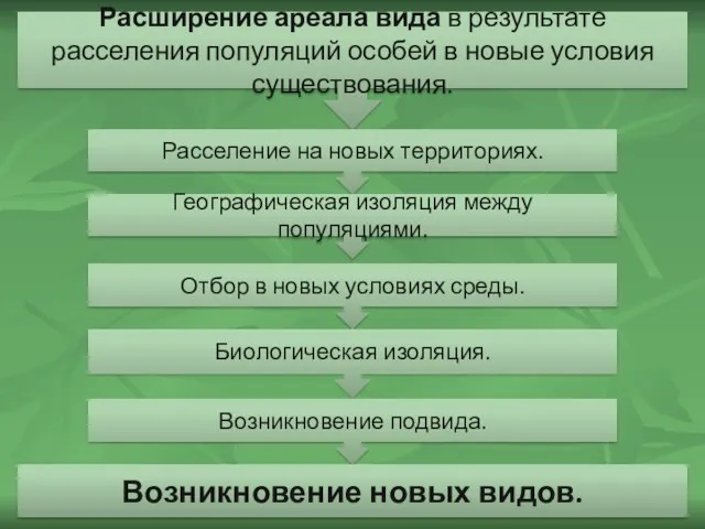 Расширение ареала вида в результате расселения популяций особей в новые