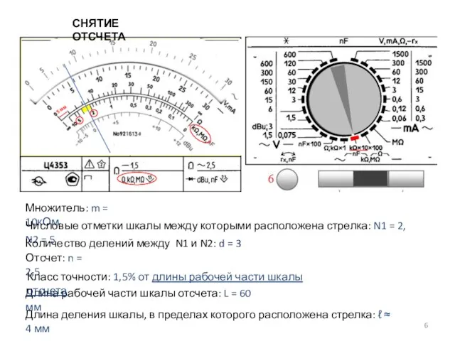 СНЯТИЕ ОТСЧЕТА Отсчет: n = 2,5 Множитель: m = 10кОм