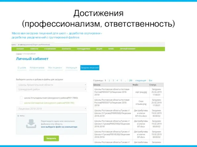 Достижения (профессионализм, ответственность) Массовая загрузка лицензий для школ + доработка