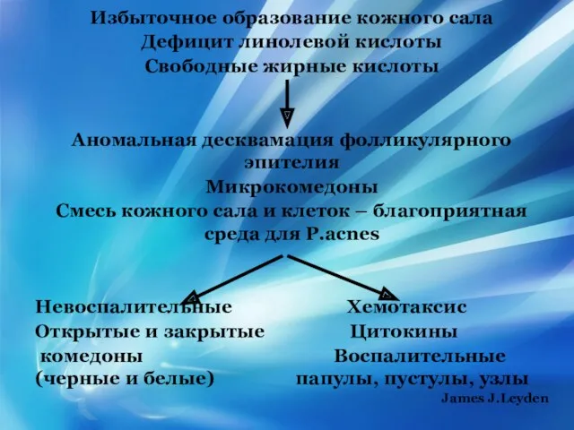 Избыточное образование кожного сала Дефицит линолевой кислоты Свободные жирные кислоты