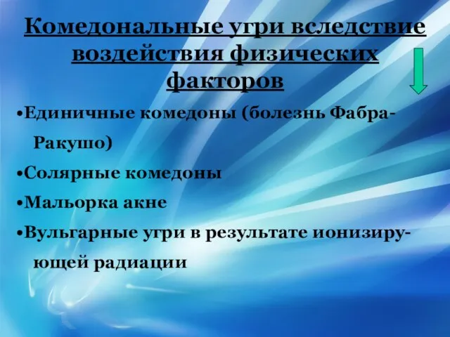 Комедональные угри вследствие воздействия физических факторов Единичные комедоны (болезнь Фабра-