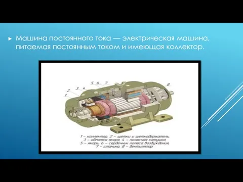 Машина постоянного тока — электрическая машина, питаемая постоянным током и имеющая коллектор.