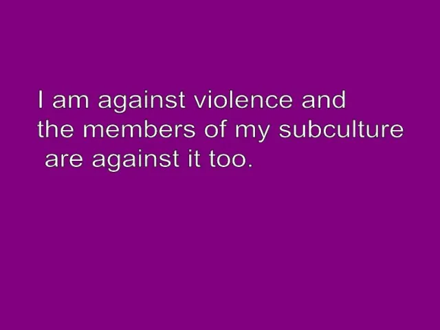 I am against violence and the members of my subculture are against it too.